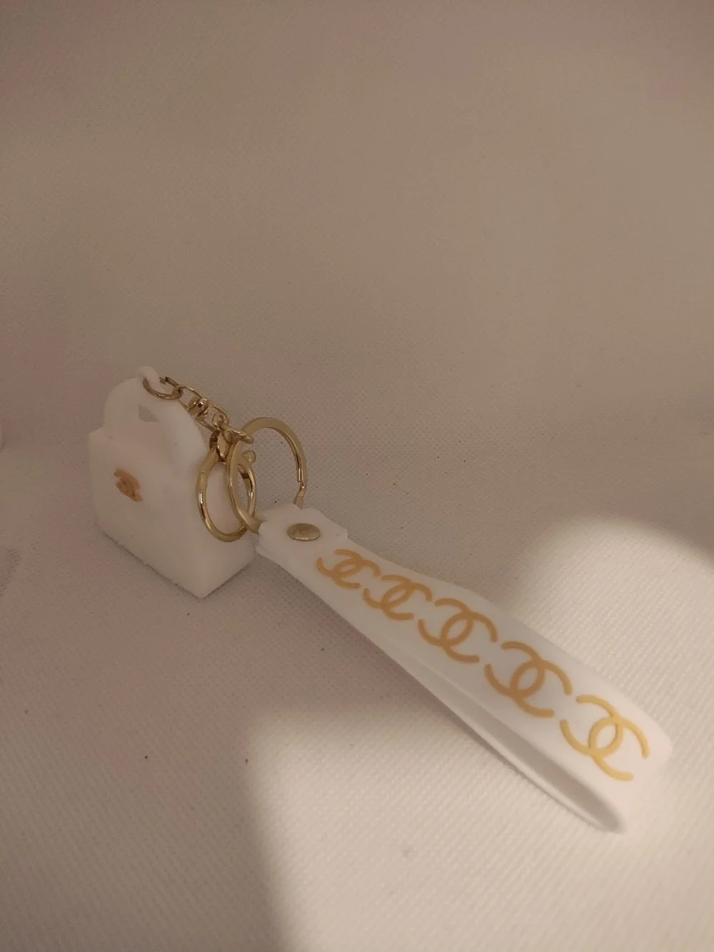 Chanel White Quilted Mini Bag Keychain with Strap